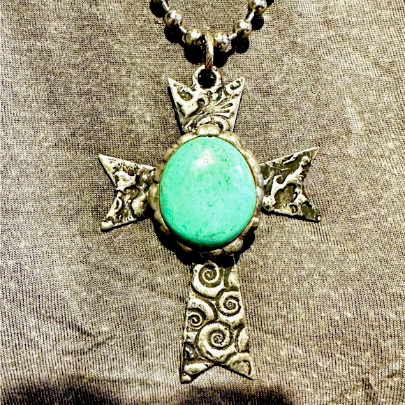Art by Amy Jewelry - Art by Amy Charming Flower Cross Pendant with Turquoise Stone